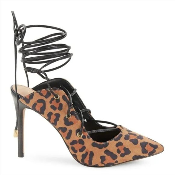 BCBGeneration  Hayes Heels leopard animal print lace up 7 - Picture 1 of 3